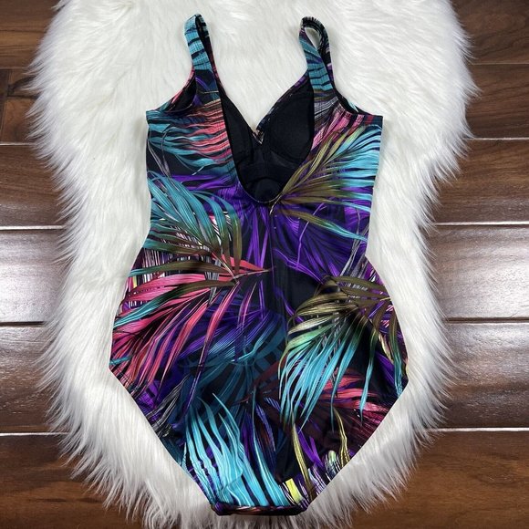 Miradonna Miraclesuit Size 6 Bahama Palms Shaping V Neck One Piece Swimsuit - Picture 9 of 12